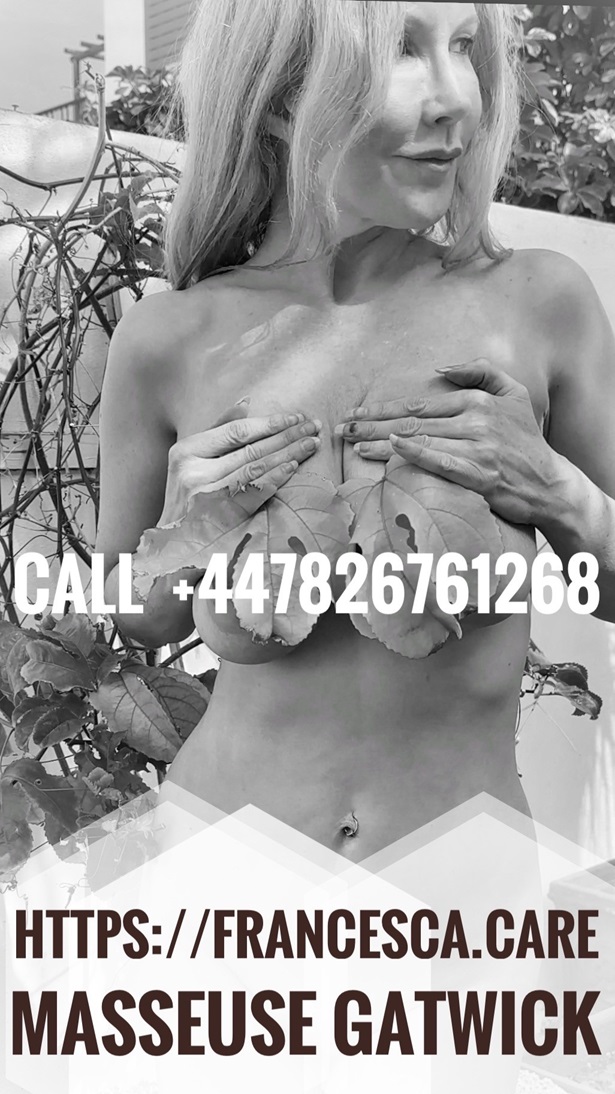 In a cheeky pose, Francesca is topless, and has passion fruit leaves covering her full breasts. Call 07826761268